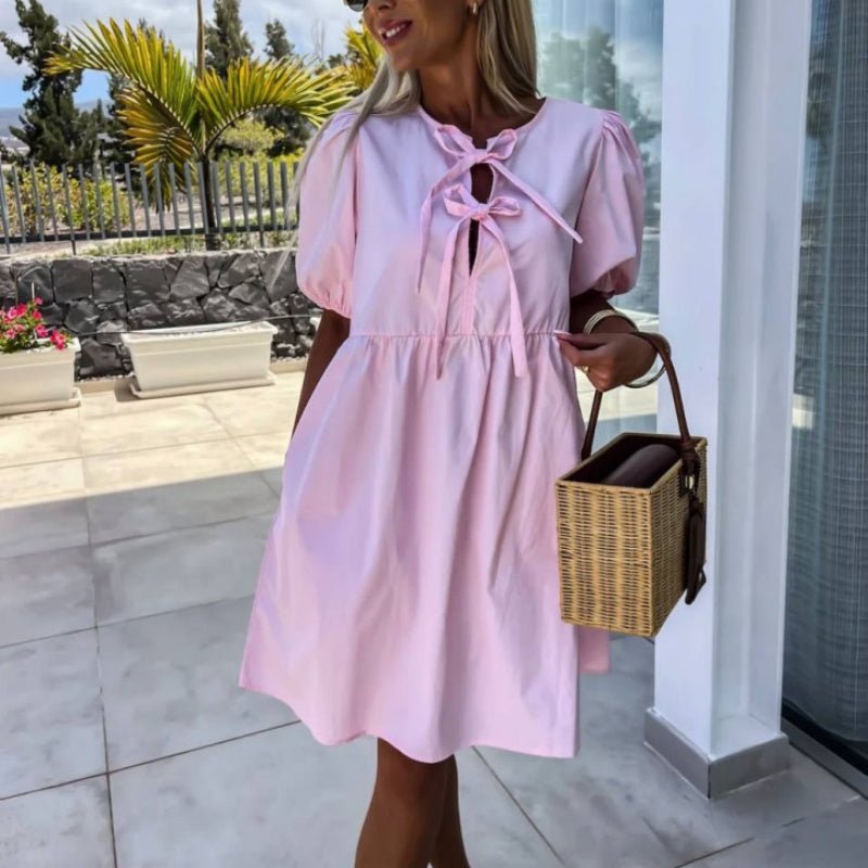 Damenkleid mit Puffärmeln und Schleifendetail - Livezo