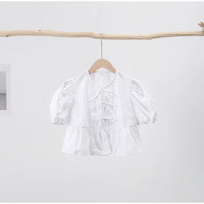 Bluse mit Leopardenmuster, Puffärmel und Schleifenakzent