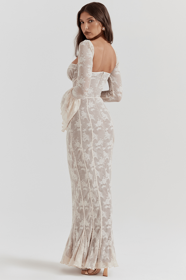 Delilah | Vintage Creme Spitze Maxi - Kleid - Livezo