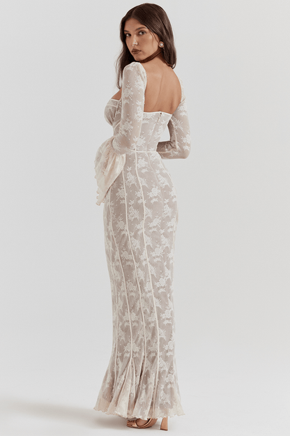 Delilah | Vintage Creme Spitze Maxi - Kleid - Livezo