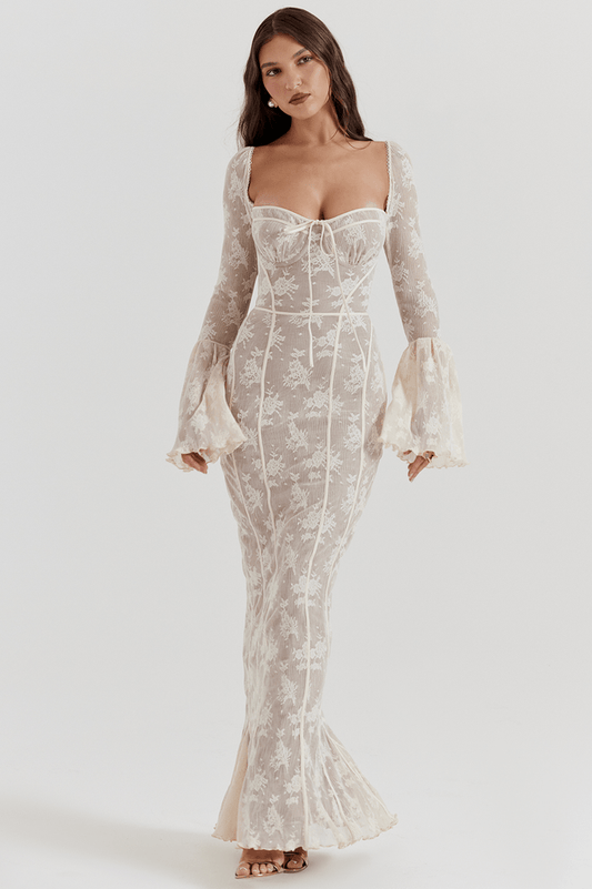 Delilah | Vintage Creme Spitze Maxi - Kleid - Livezo