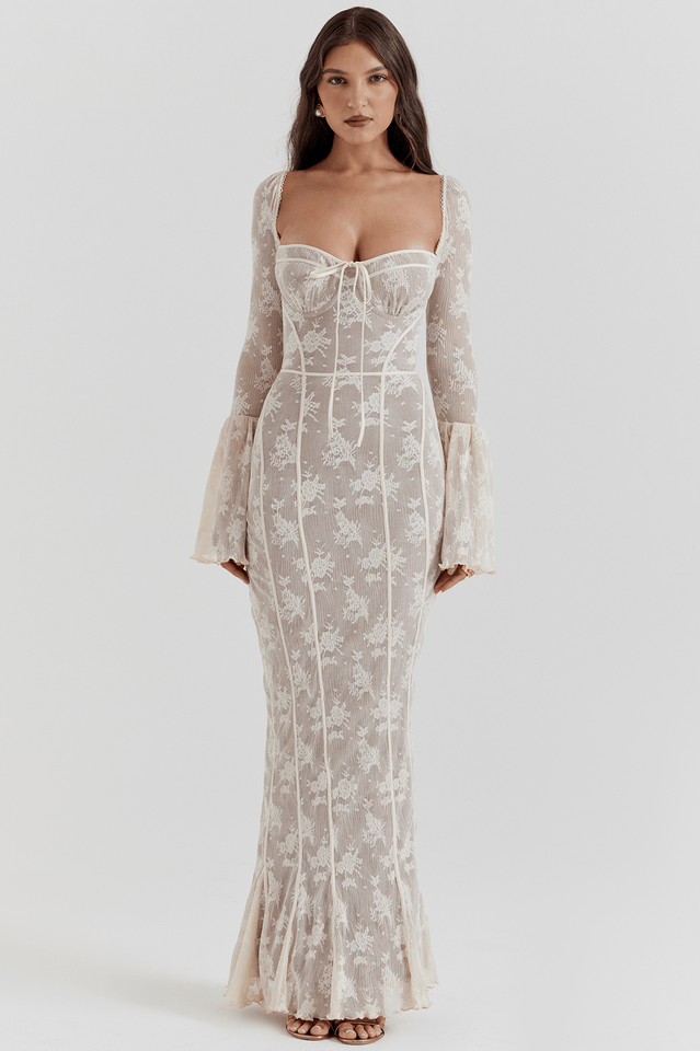 Delilah | Vintage Creme Spitze Maxi - Kleid - Livezo