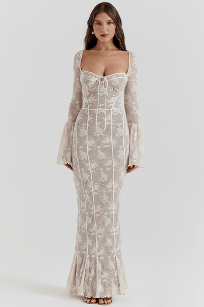 Delilah | Vintage Creme Spitze Maxi - Kleid - Livezo