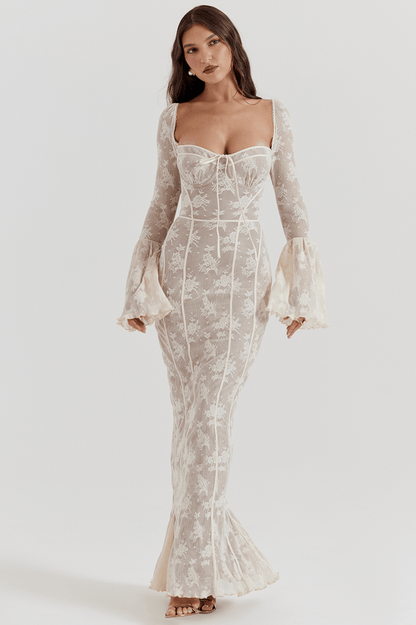 Delilah | Vintage Creme Spitze Maxi - Kleid - Livezo