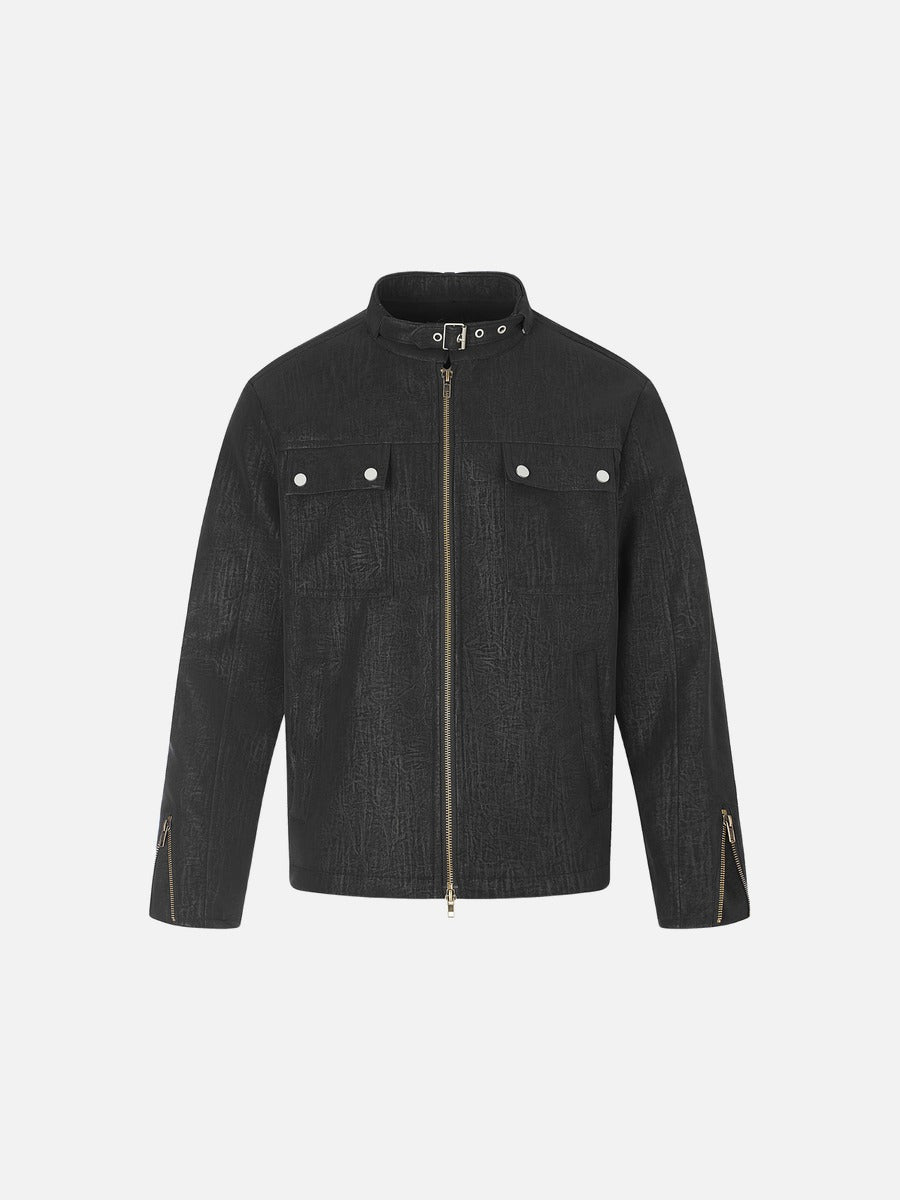 Distressed Textured Boxy Jacket Brown - Harren Cole