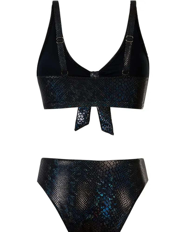 Bikini Schlangenprint mit Brustbinde, Hohe Taille, Dreieck