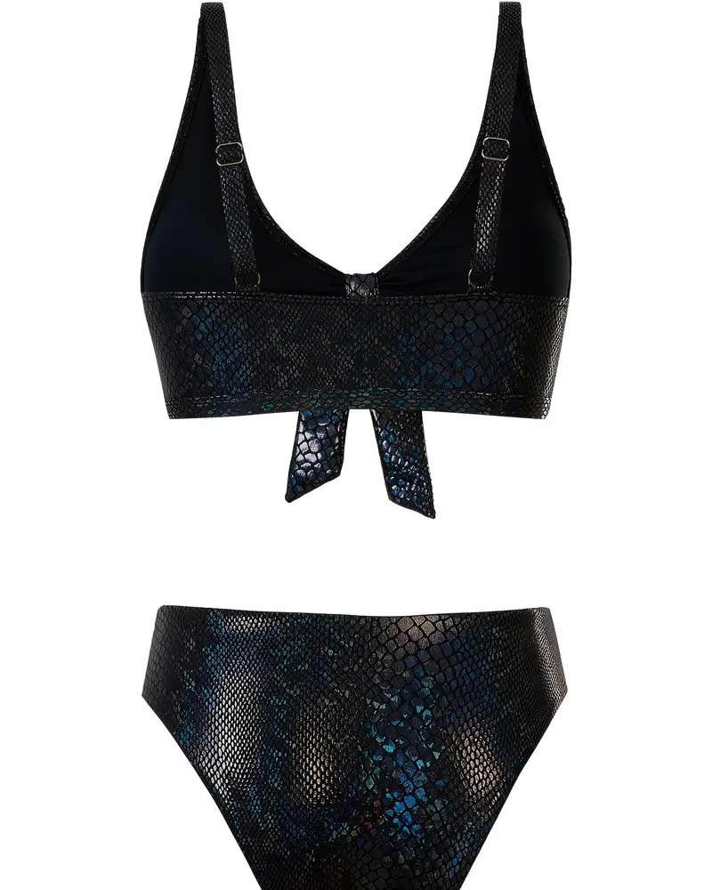 Bikini Schlangenprint mit Brustbinde, Hohe Taille, Dreieck