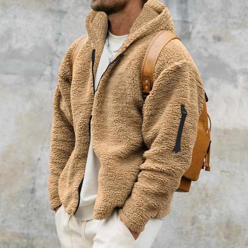 Ben - Herren Fleece-Teddy-Jacke mit Kapuze und Reißverschluss