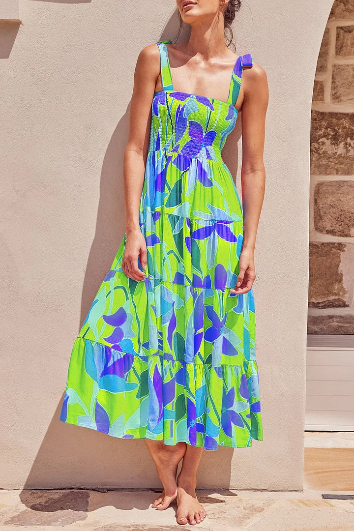 Bedrucktes Trägerkleid mit Patchwork im urbanen Stil