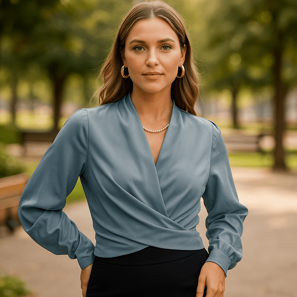 Elegante Bluse mit Puffärmeln und V - Ausschnitt - Livezo