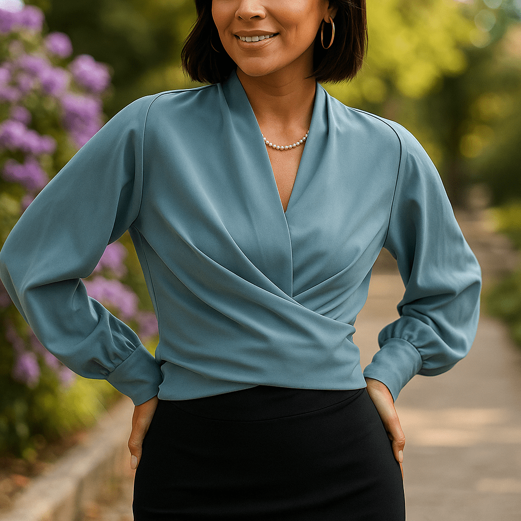 Elegante Bluse mit Puffärmeln und V - Ausschnitt - Livezo