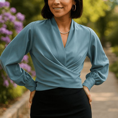 Elegante Bluse mit Puffärmeln und V - Ausschnitt - Livezo