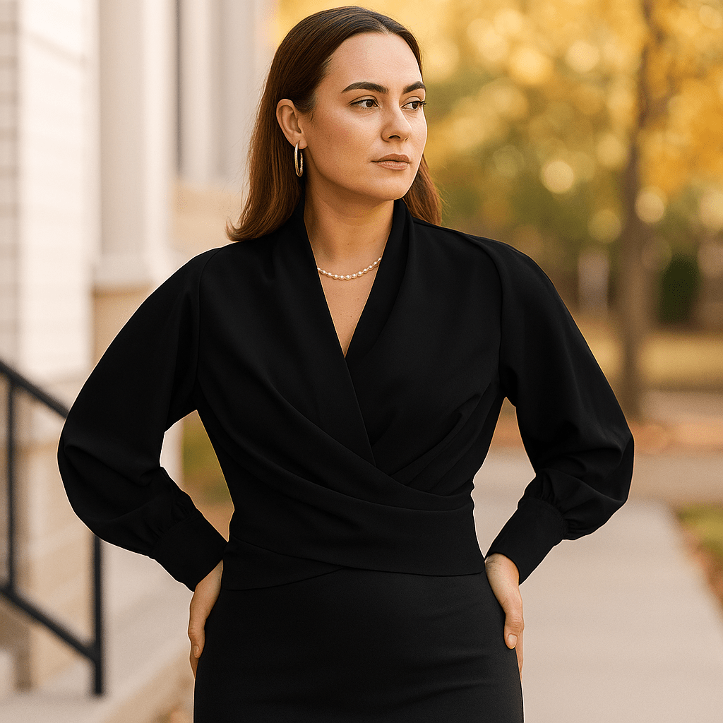 Elegante Bluse mit Puffärmeln und V - Ausschnitt - Livezo