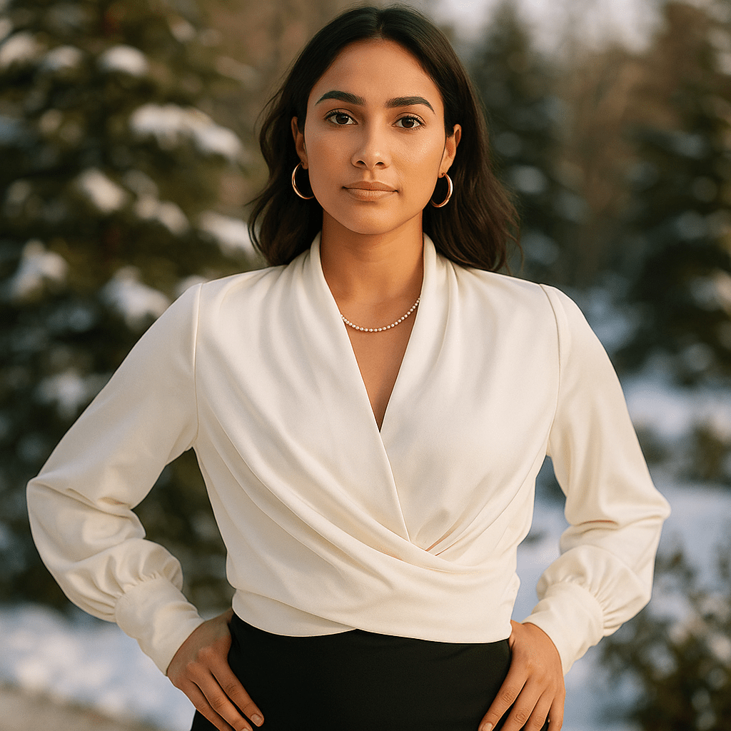 Elegante Bluse mit Puffärmeln und V - Ausschnitt - Livezo