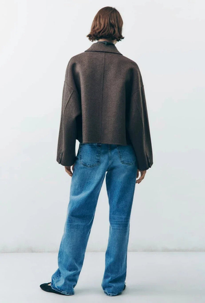 Elegante braune oversized Jacke mit Reverskragen und Knöpfen - Livezo