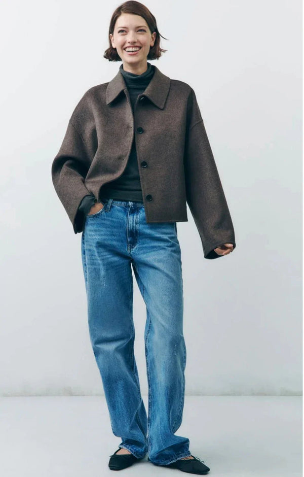 Elegante braune oversized Jacke mit Reverskragen und Knöpfen - Livezo