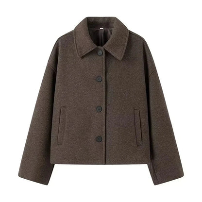 Elegante braune oversized Jacke mit Reverskragen und Knöpfen - Livezo