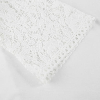 Elegante weiße Spitzenbluse mit Rundhalsausschnitt und Ärmeln - Livezo