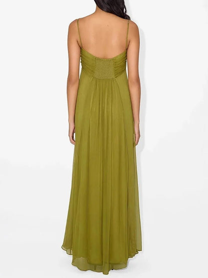 Elegantes Maxikleid aus Metall mit hohlem Rücken und gerafftem A - Linien - Schnitt - Livezo