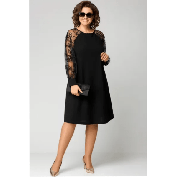 Elegantes schwarzes Midikleid aus Spitze - Livezo