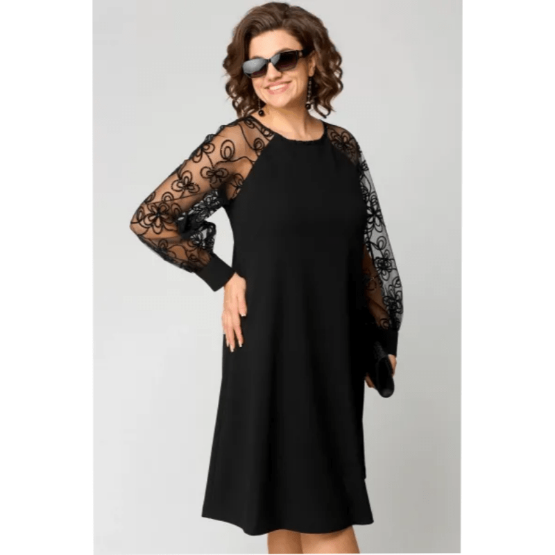 Elegantes schwarzes Midikleid aus Spitze - Livezo