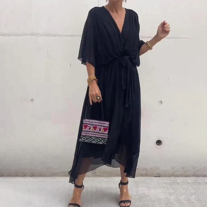 Elegantes Sommerkleid mit V - Ausschnitt - Livezo