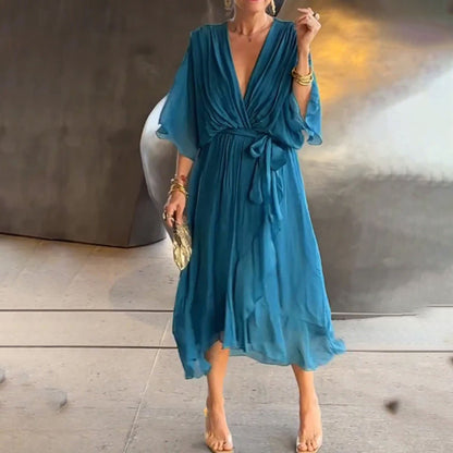 Elegantes Sommerkleid mit V - Ausschnitt - Livezo