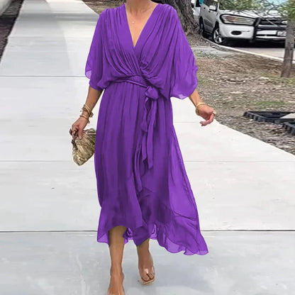 Elegantes Sommerkleid mit V - Ausschnitt - Livezo