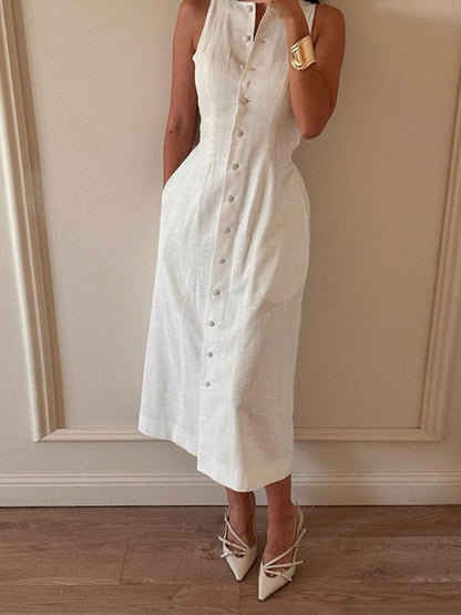 Elegantes Weißes Hemdkleid in Midilänge - Livezo