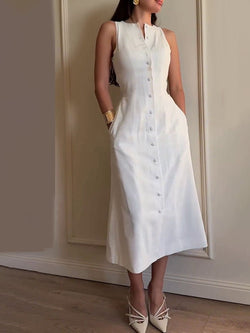 Elegantes Weißes Hemdkleid in Midilänge - Livezo