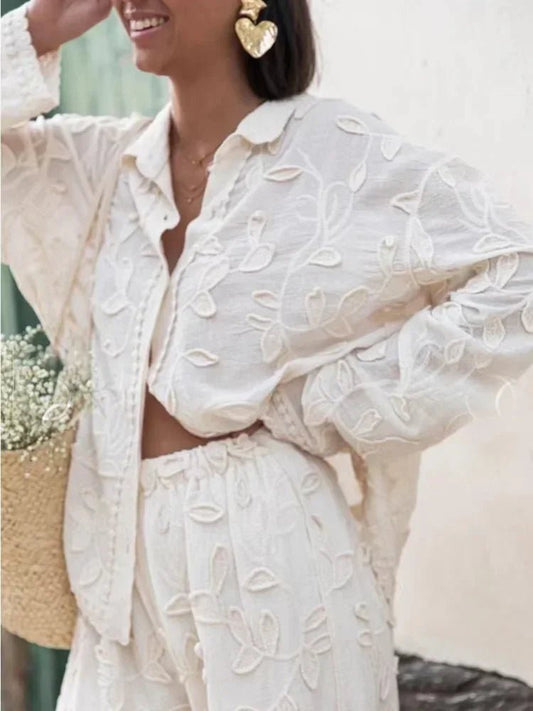 Elegantes zweiteiliges Damen - Set aus Jacquard mit Blumendesign - Livezo
