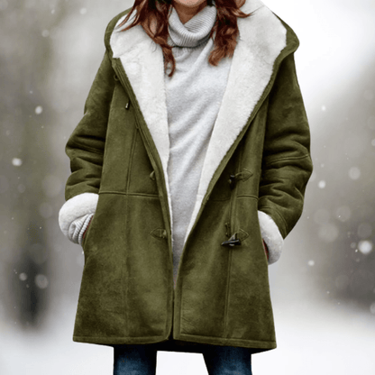 Elke - Hochwertige Fleecejacke aus Wildleder mit halblanger Kapuze - Livezo