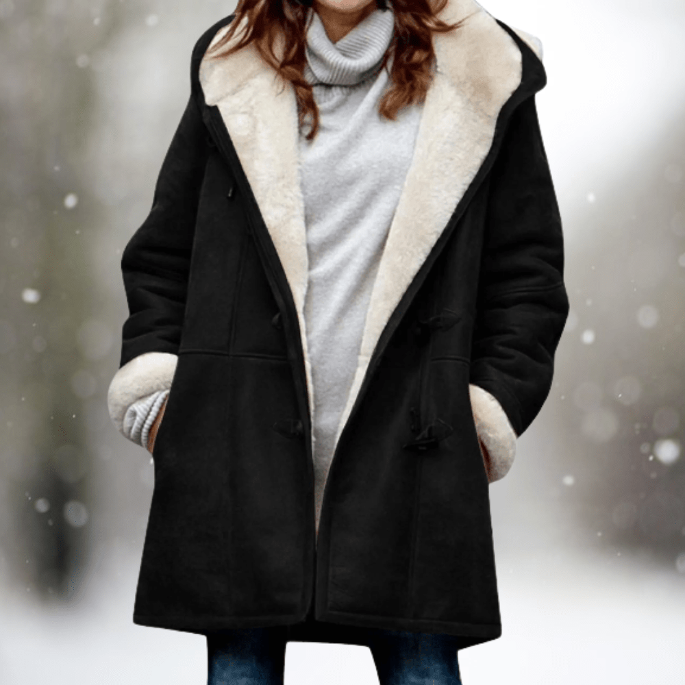 Elke - Hochwertige Fleecejacke aus Wildleder mit halblanger Kapuze - Livezo