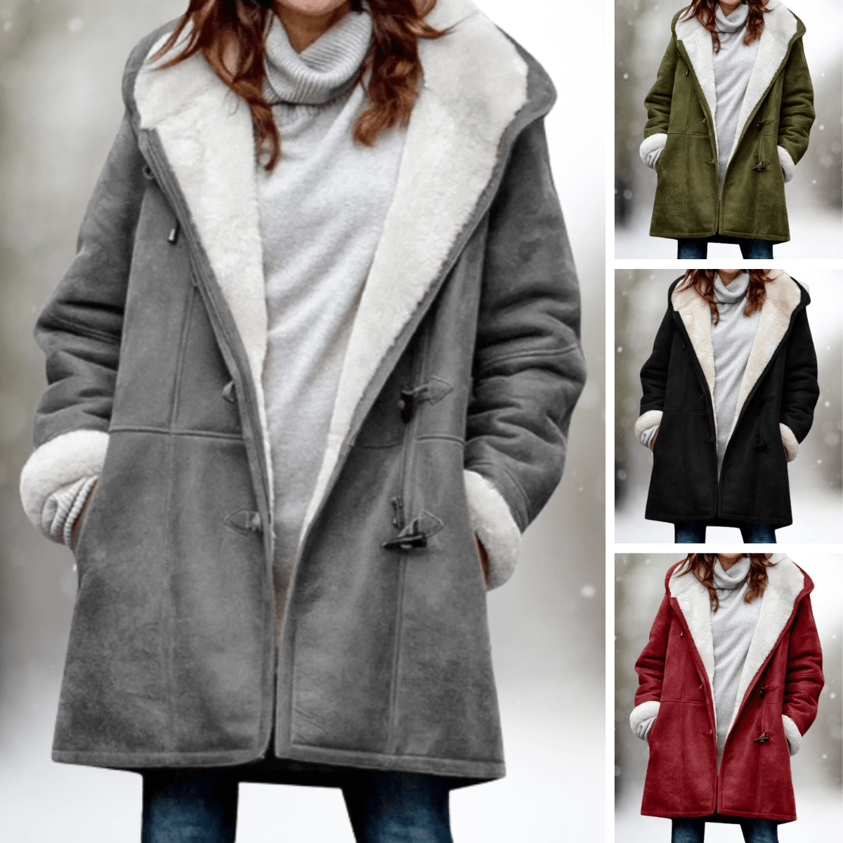 Elke - Hochwertige Fleecejacke aus Wildleder mit halblanger Kapuze - Livezo