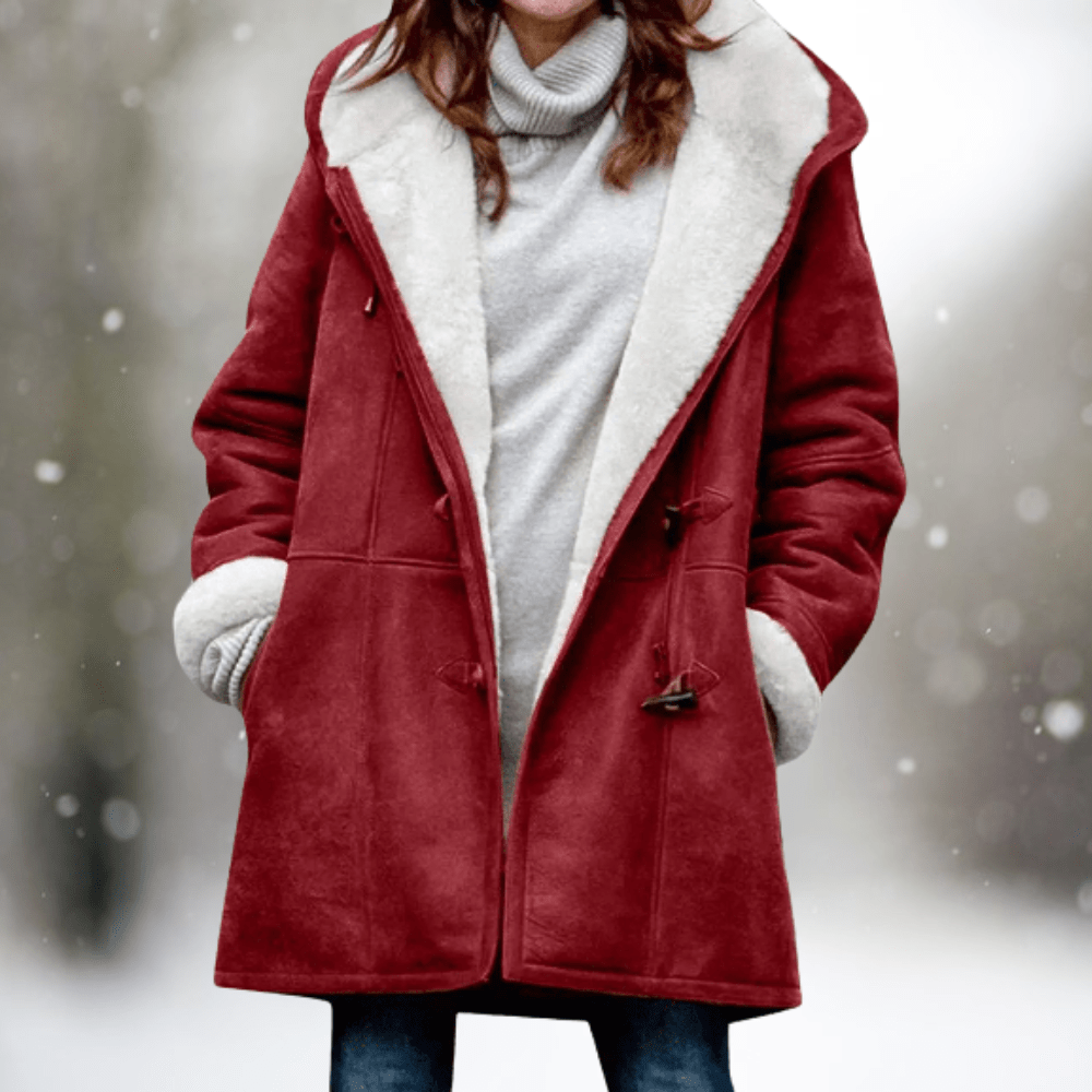 Elke - Hochwertige Fleecejacke aus Wildleder mit halblanger Kapuze - Livezo