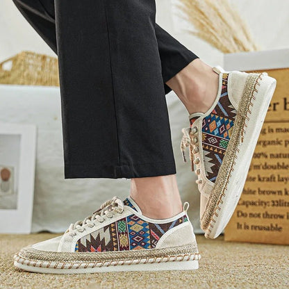 Ethnic Raffia Sole Sneakers with Patterned Design - Harren Cole