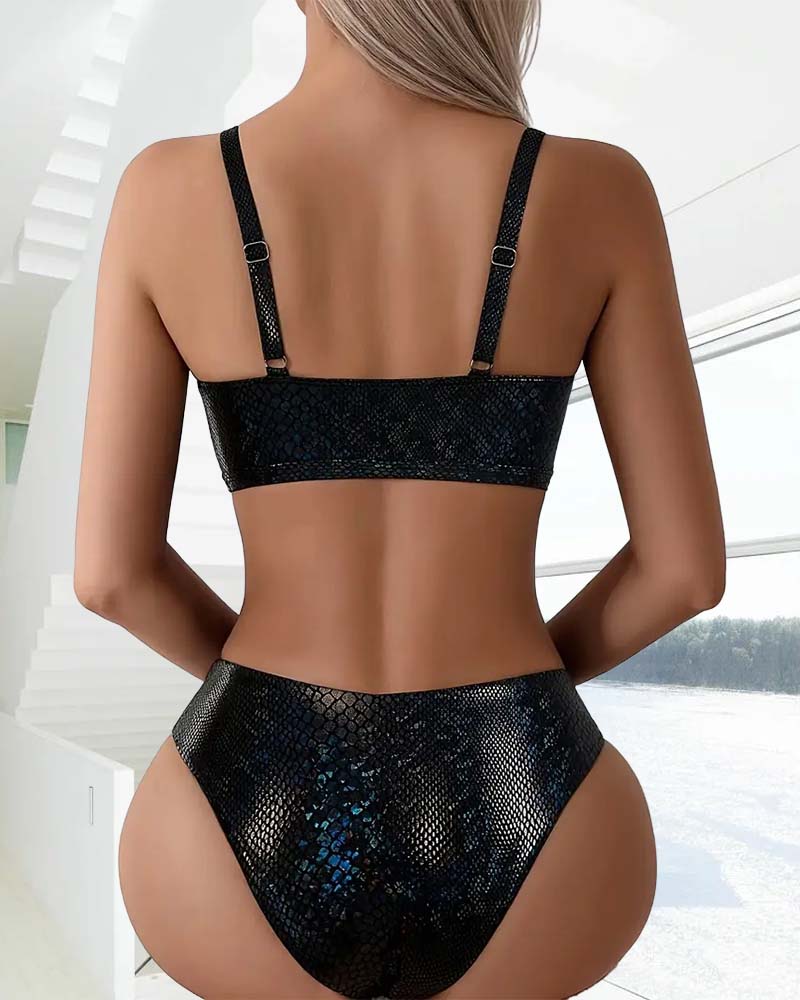 Bikini Schlangenprint mit Brustbinde, Hohe Taille, Dreieck