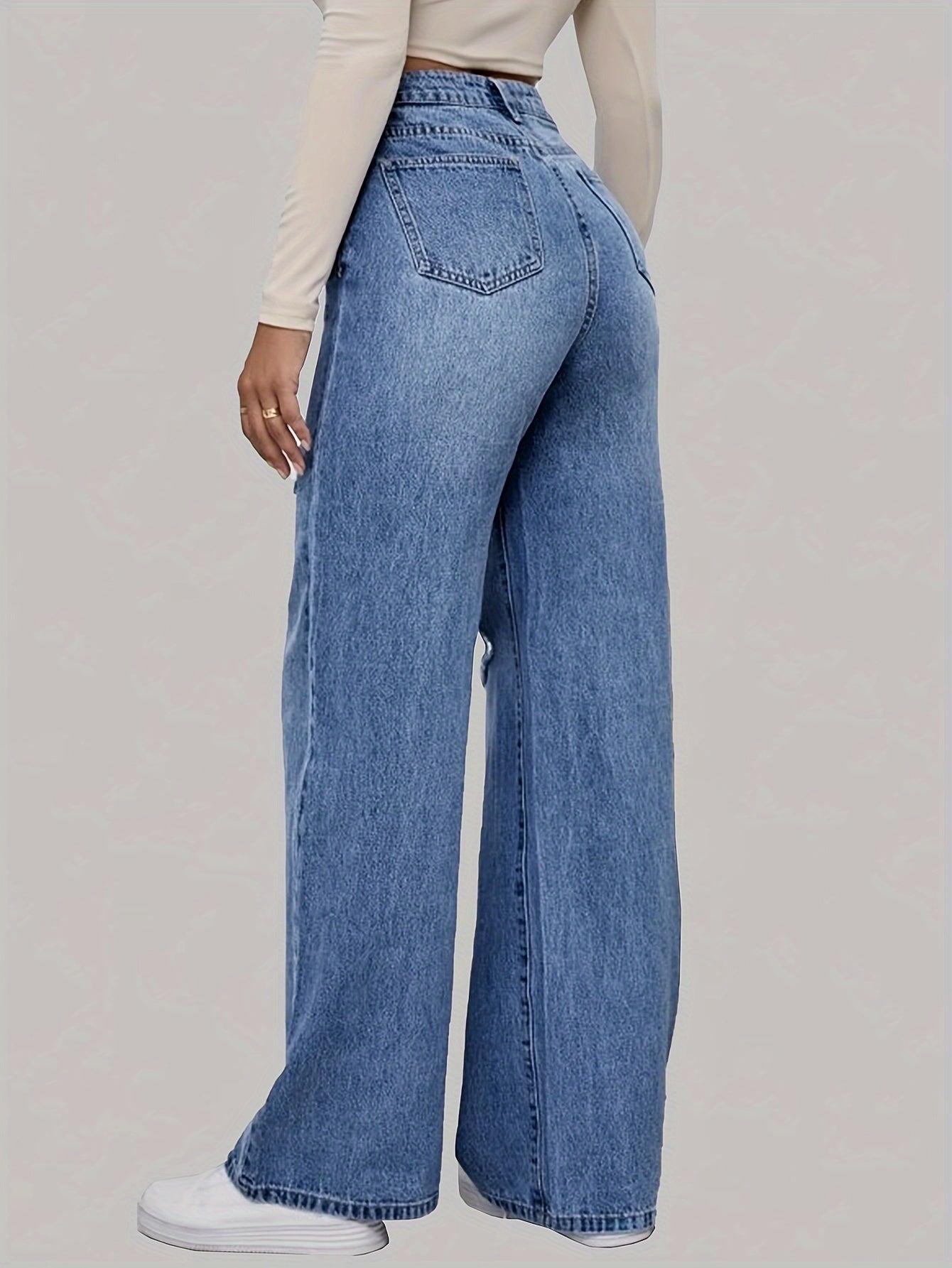 Fett bedruckte High - Waist Jeans mit weitem Bein - Livezo