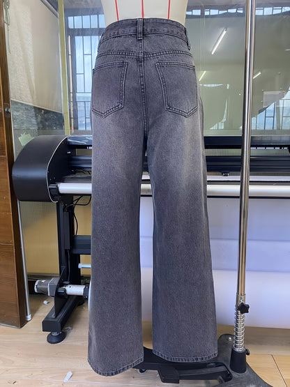 Fett bedruckte High - Waist Jeans mit weitem Bein - Livezo