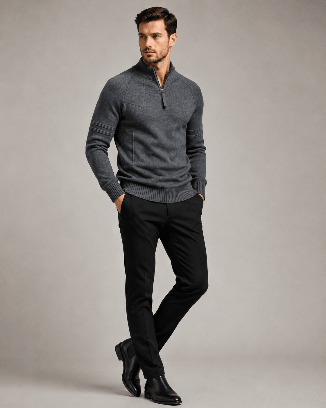 Fitted Ribbed Knit Zip Sweater - Harren Cole