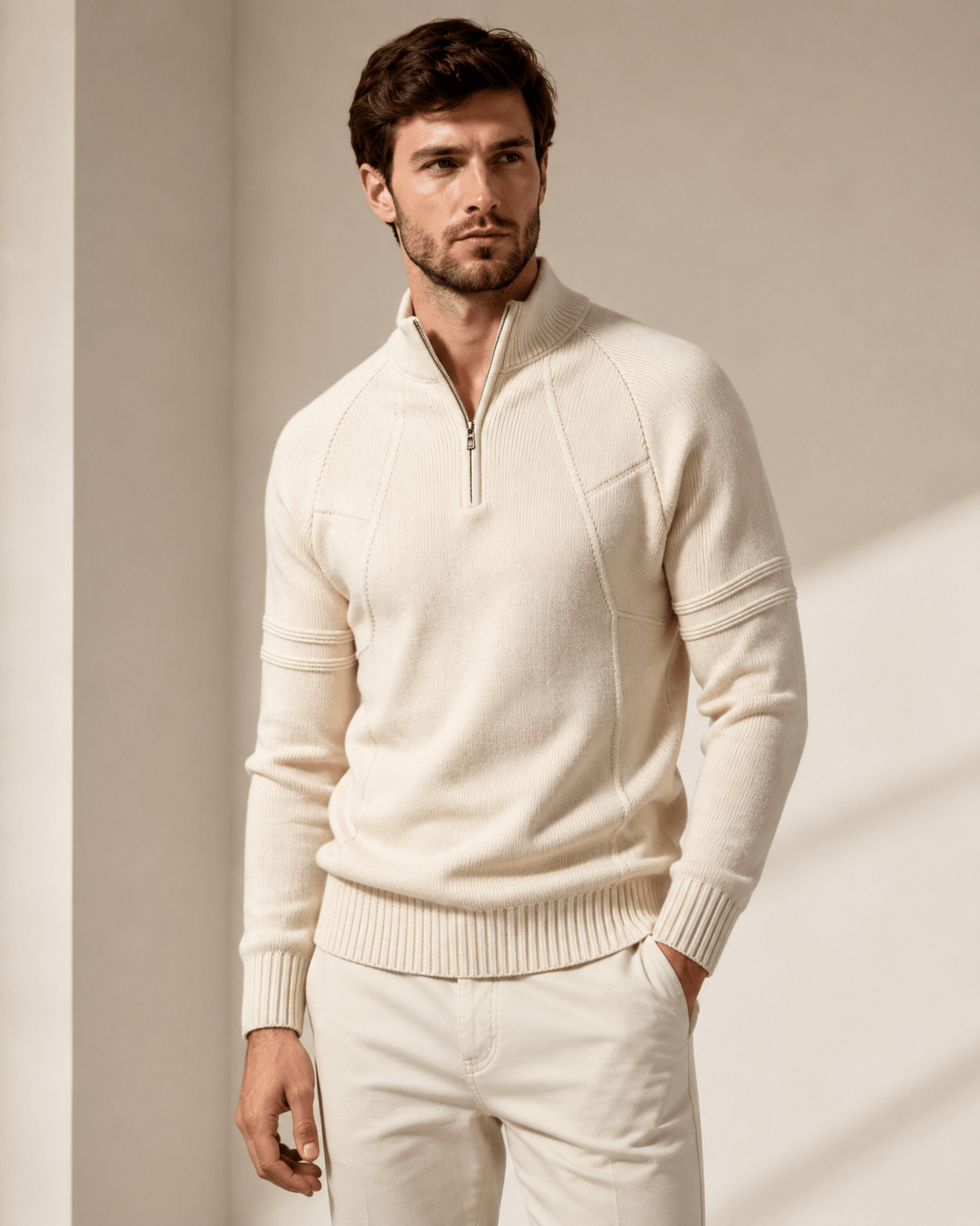 Fitted Ribbed Knit Zip Sweater - Harren Cole