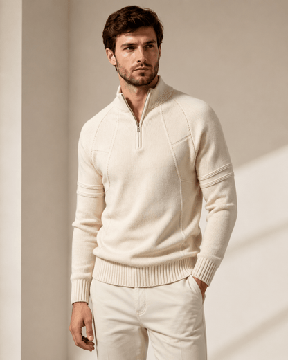 Fitted Ribbed Knit Zip Sweater - Harren Cole