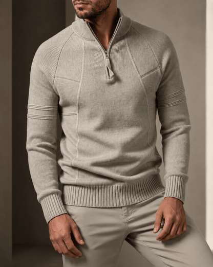 Fitted Ribbed Knit Zip Sweater - Harren Cole