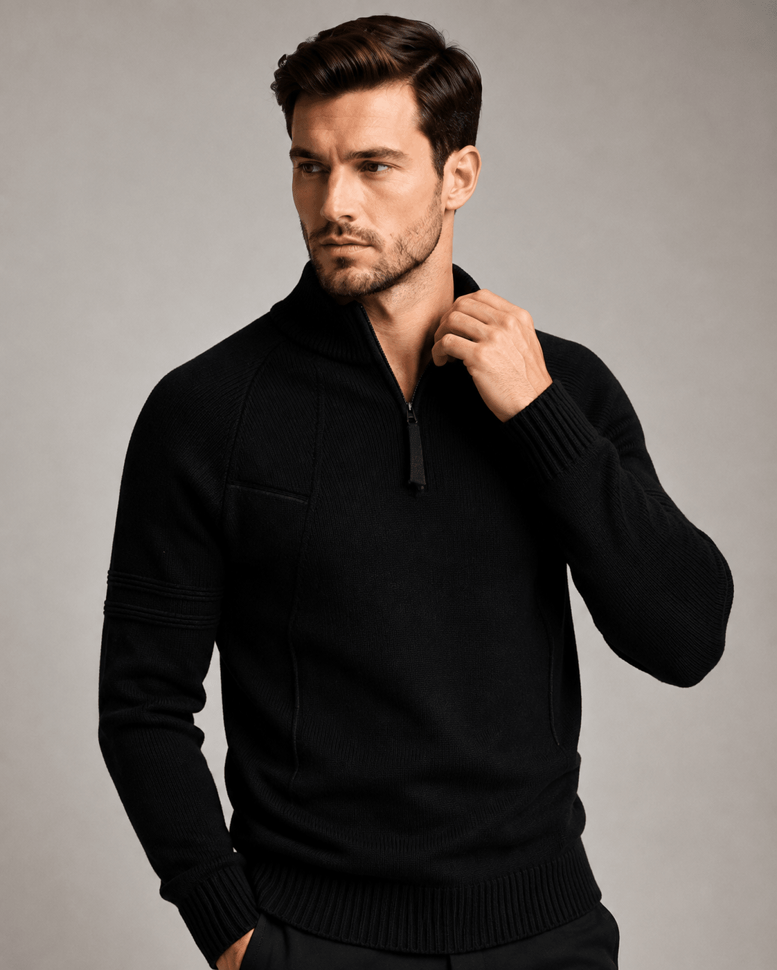 Fitted Ribbed Knit Zip Sweater - Harren Cole