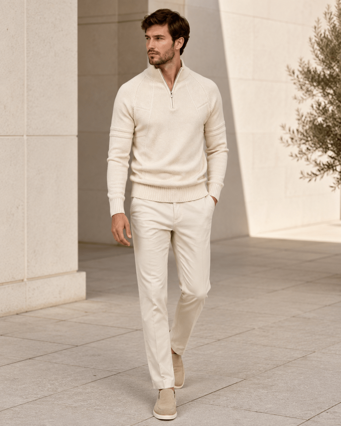 Fitted Ribbed Knit Zip Sweater - Harren Cole