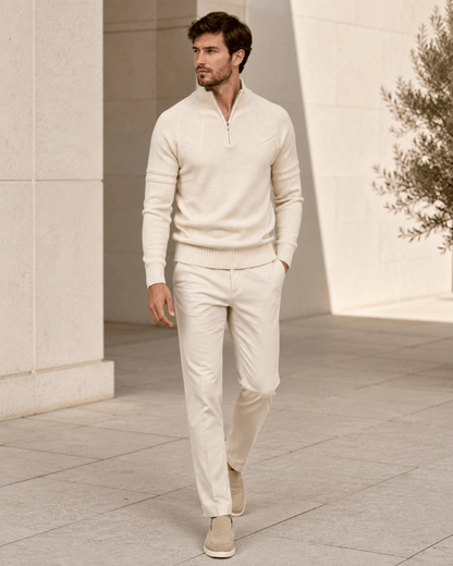 Fitted Ribbed Knit Zip Sweater - Harren Cole