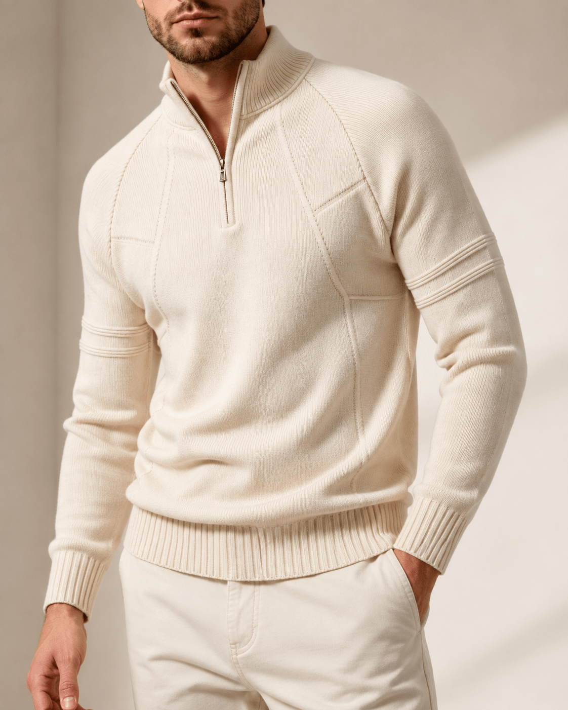 Fitted Ribbed Knit Zip Sweater - Harren Cole