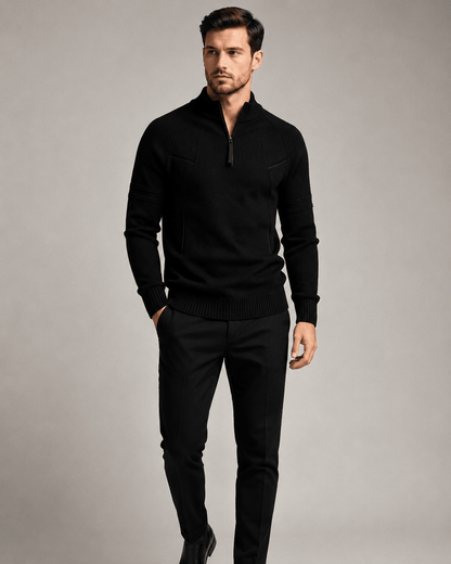 Fitted Ribbed Knit Zip Sweater - Harren Cole