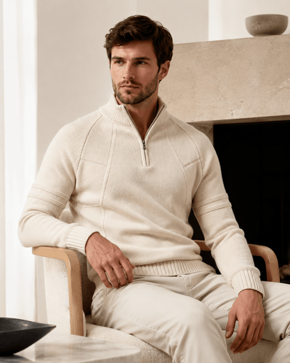Fitted Ribbed Knit Zip Sweater - Harren Cole