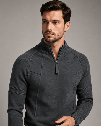 Fitted Ribbed Knit Zip Sweater - Harren Cole